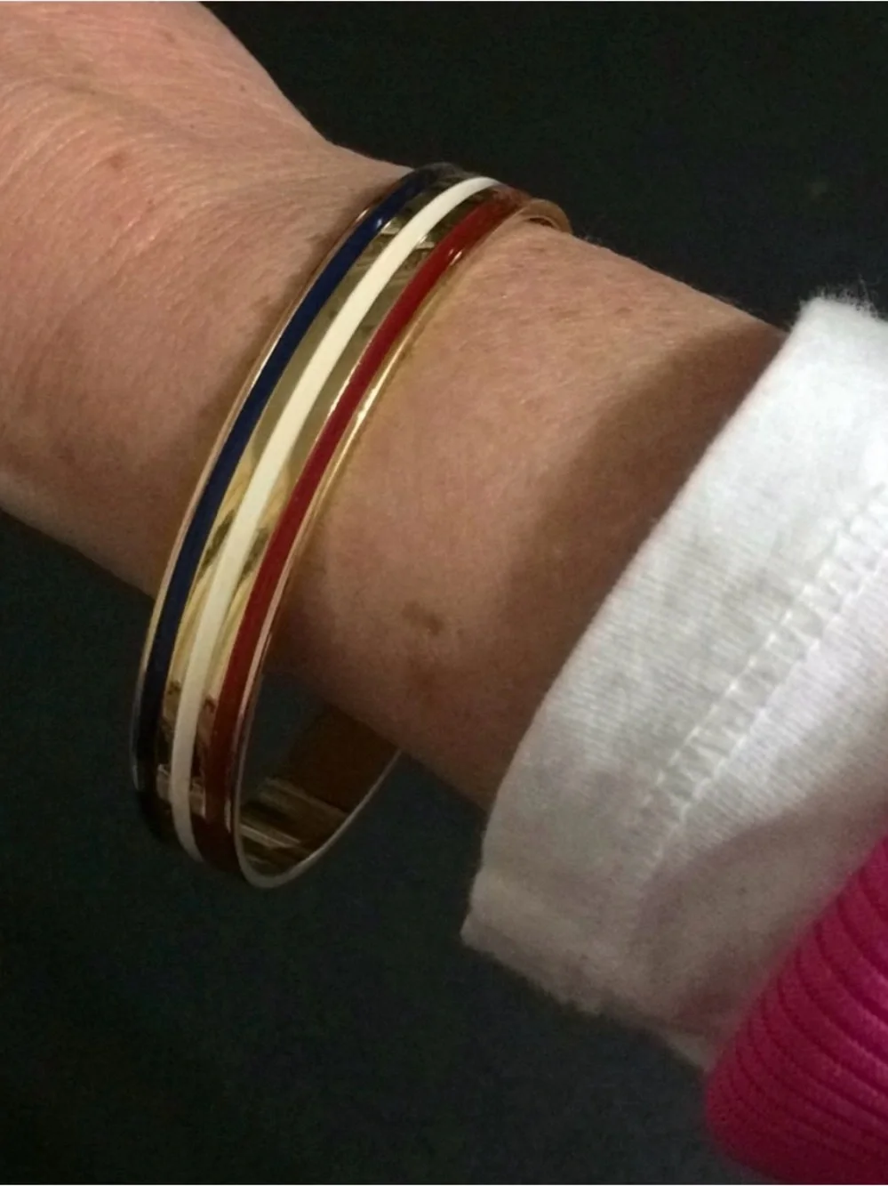 Vintage Style Red White Blue Gold Tone Enamel Bangle Bracelet